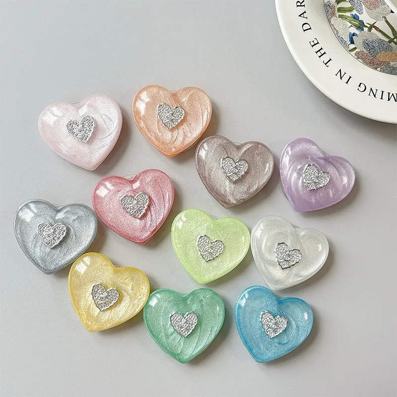 Expanding Phone Socket Heart Shape Pearlescent Resin Folding Grip Stand Adhesive Mount For Smartphones Elegant Ins Style