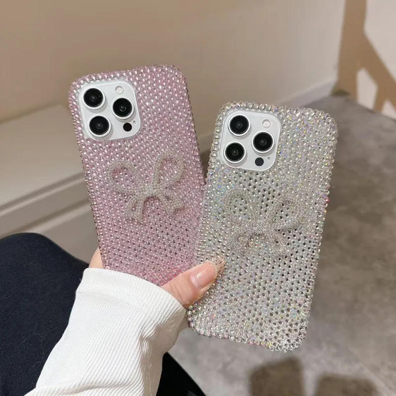 Luxury Full Rhinestone Phone Case With Dimensional Bowtie Design For Women Shiny Bling Protective Cover Shockproof