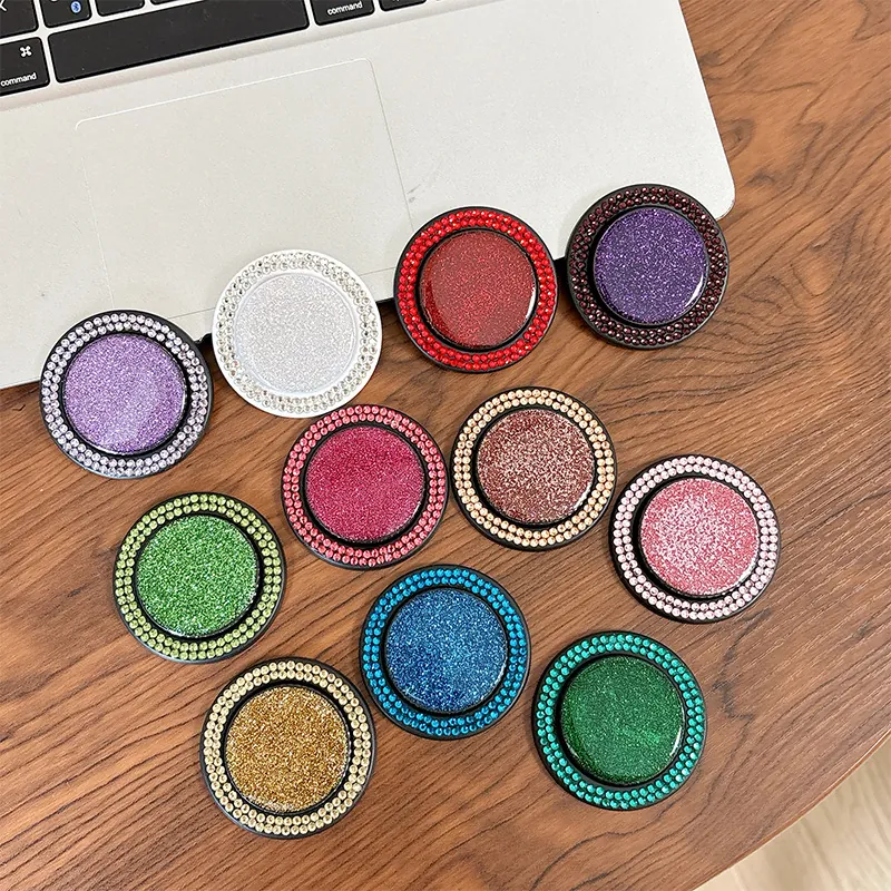 Magnetic Phone Grip Compatible Round Glitter Rhinestone Foldable Socket Holder For Smartphones Shining Elegant