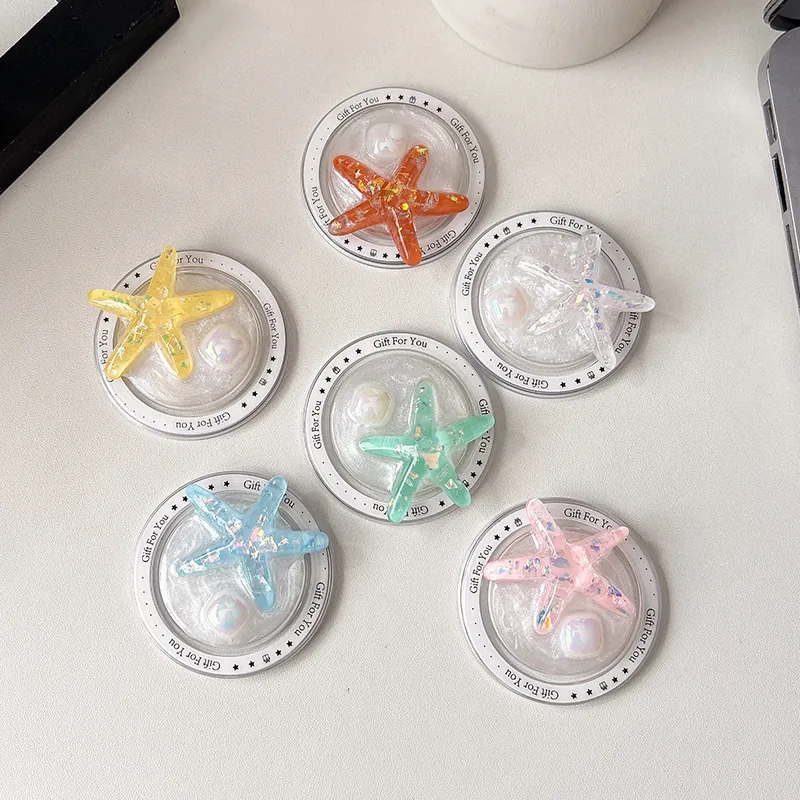 Starfish Magnetic Phone Grip Holder Glitter Resin Sparkly Decorative Mobile Stand Desktop Video Viewing Accessory