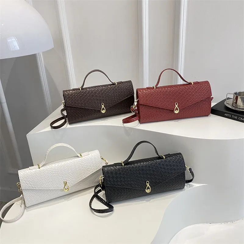 Borsa A Mano Da Donna In Pelle PU Intrecciata Con Manico Superiore E Chiusura A Infinito Dorata Elegante Borsa Rettangolare