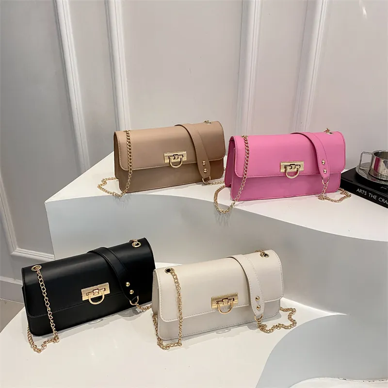 Women Fashion PU Leather Small Square Bag With Elegant Metal Buckle Flap Closure Durable Chain Strap Crossbody Shoulder Bag