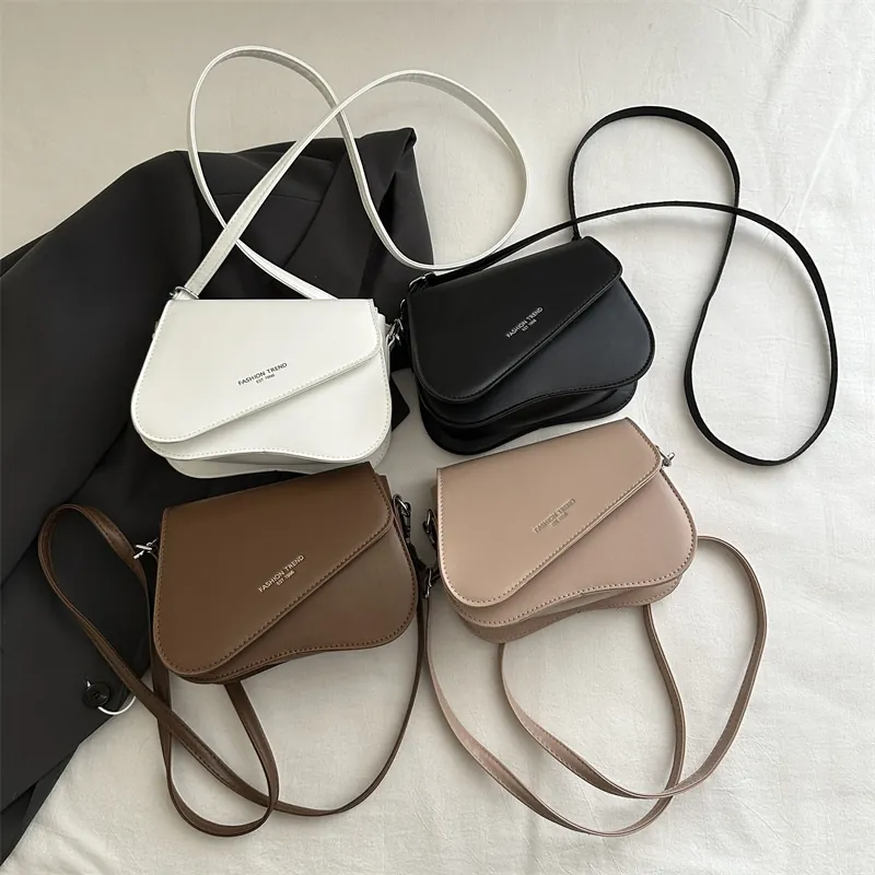 Women Fashion Asymmetric Flap PU Leather Crossbody Bag Simple Letter Print Small Square Shoulder Bag Commute Messenger Bag