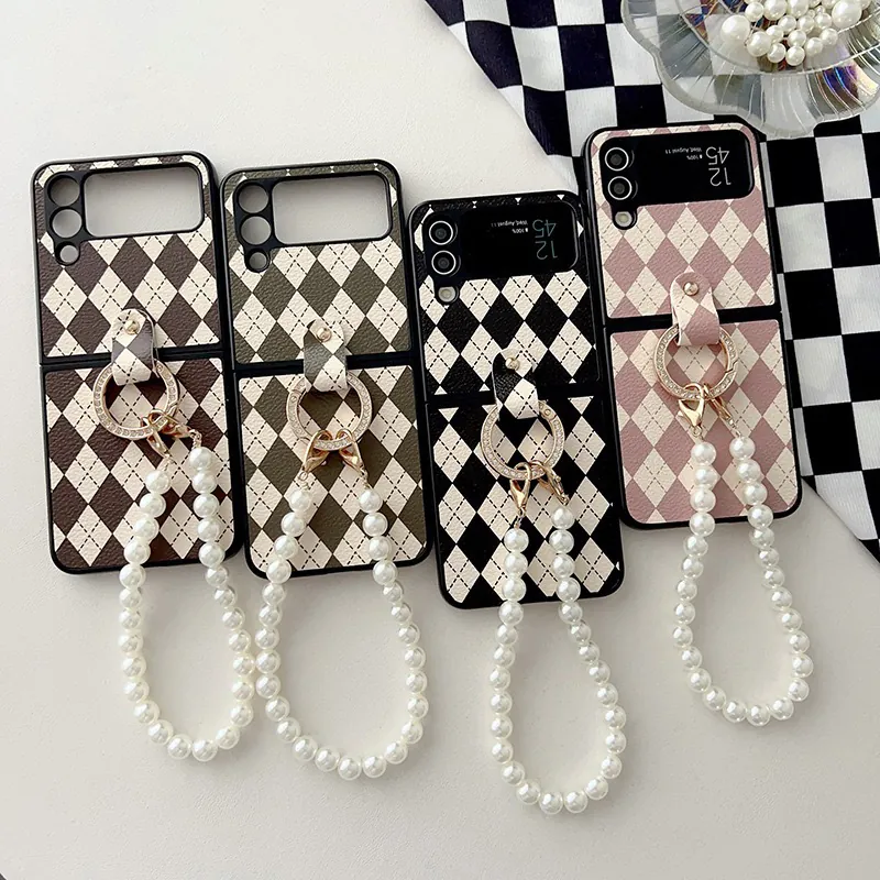 Coque Pliable En Similicuir Matelassé Avec Anneau Strass Et Dragonne En Künstliche Perles Style Luxe