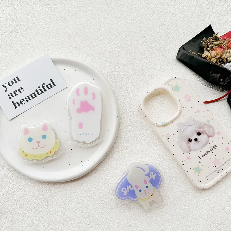 Cute Cat Acrylic Phone Griptok Foldable Expanding Stand Adhesive Back Holder Kawaii Animal Design Smartphone Accessory