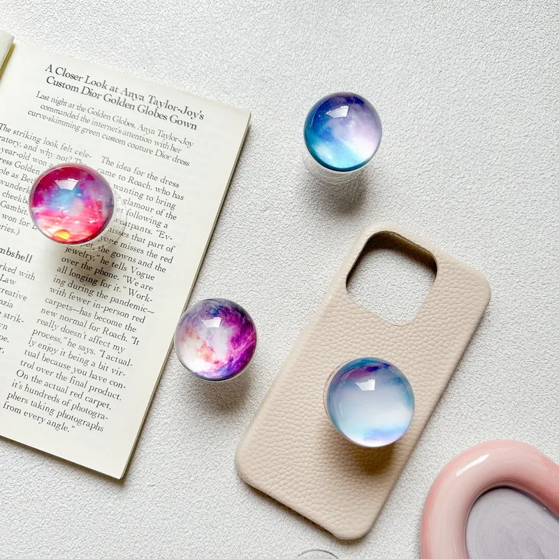 Expanding Phone Grip Crystal Glass Starry Sky Galaxy Pattern Aesthetic Retractable Stand For Smartphone Universal