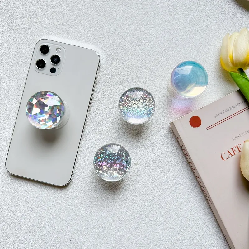 Holographic Laser Glitter Mobile Phone Grip Holder Expandable Folding Acrylic Crystal Sparkly Universal Desktop Support