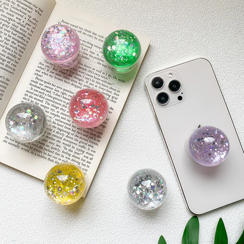 Phone Grip Holder Expanding Stand Retractable Foldable Crystal Ball Star Moon Glitter Inlaid Universal Desktop Mount