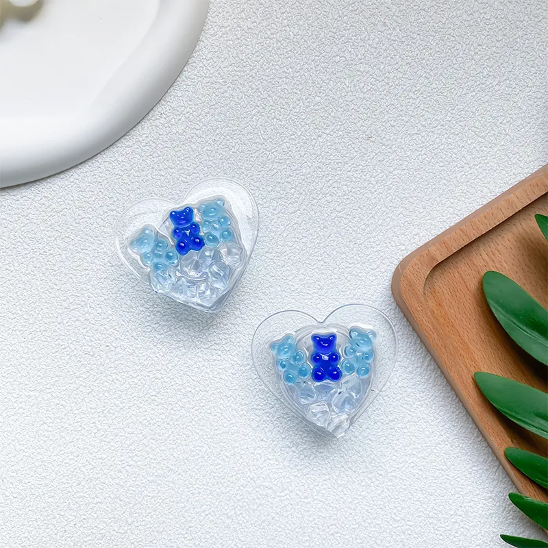 Heart Shape Phone Grip Holder Stand Resin Gummy Bear Ice Cube Retractable Collapsible Socket For Smartphones