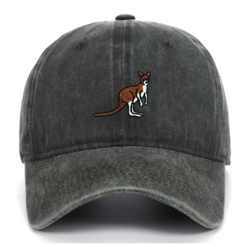 Baseball Cap Washed Cotton Kangaroo Embroidery Distressed Retro Outdoor Sun Hat Adjustable For Men Women