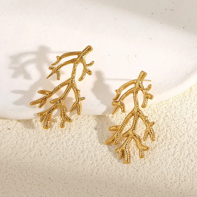 Ocean Theme Stud Earrings Stainless Steel Gold Plated Starfish Shell Coral Minimalist Vacation Summer Jewelry For Women
