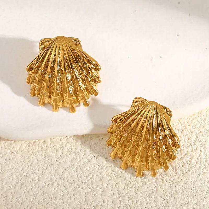 Stainless Steel Ocean Sea Shell Starfish Coral Stud Earrings Vacuum Gold Plated Waterproof Jewelry For Women