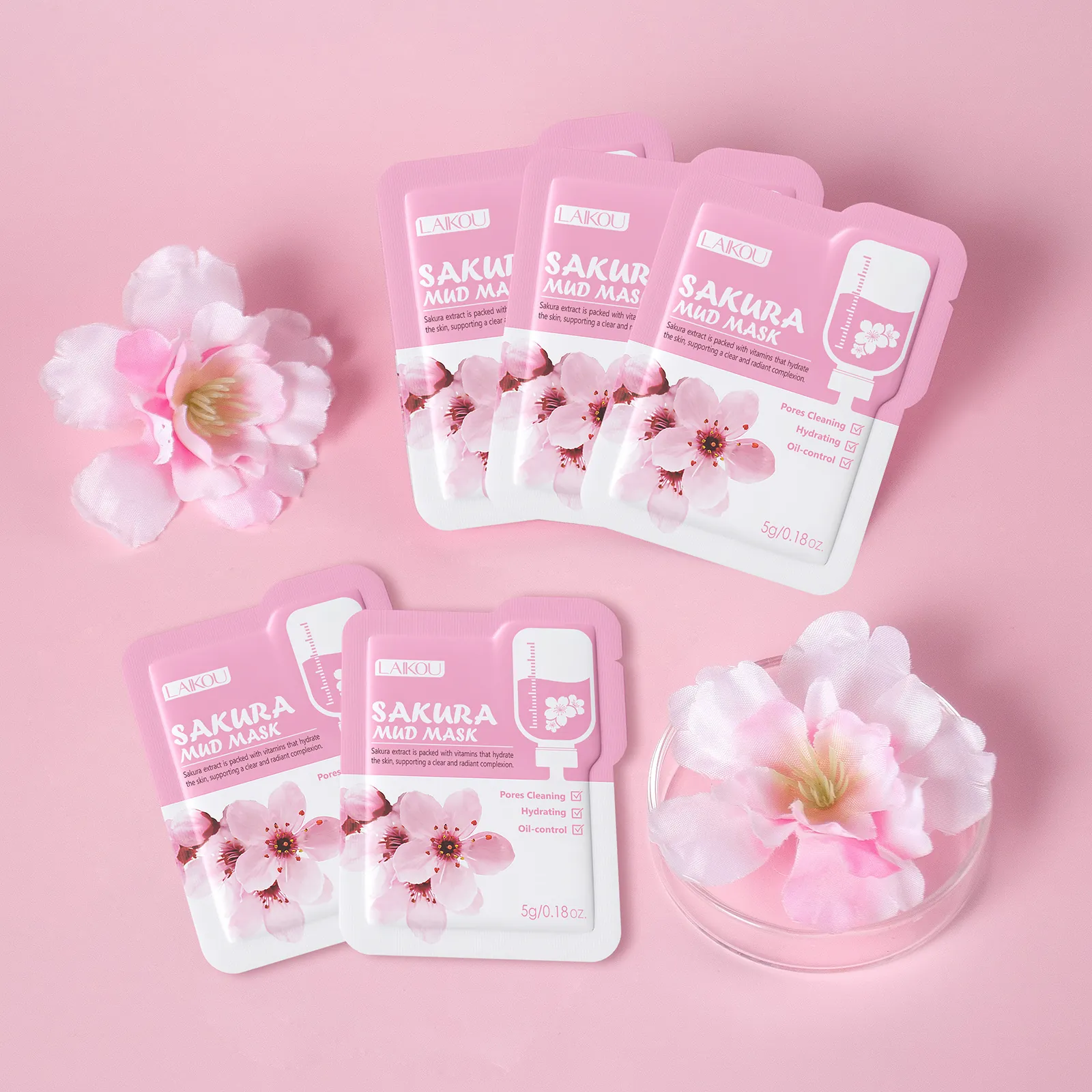 Sakura Mud Mask For Pore Cleaning Hydrating And Oil Control Face Skin Care Portable Single Use Travel Sachet
