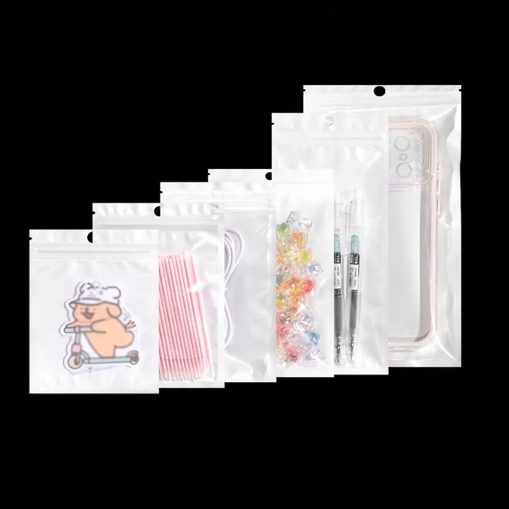 Bolsas De Embalaje De Plástico Con Cierre Hermético Película Perla Artificialda Un Lado Transparente Orificio Para Colgar Joyas Accesorios