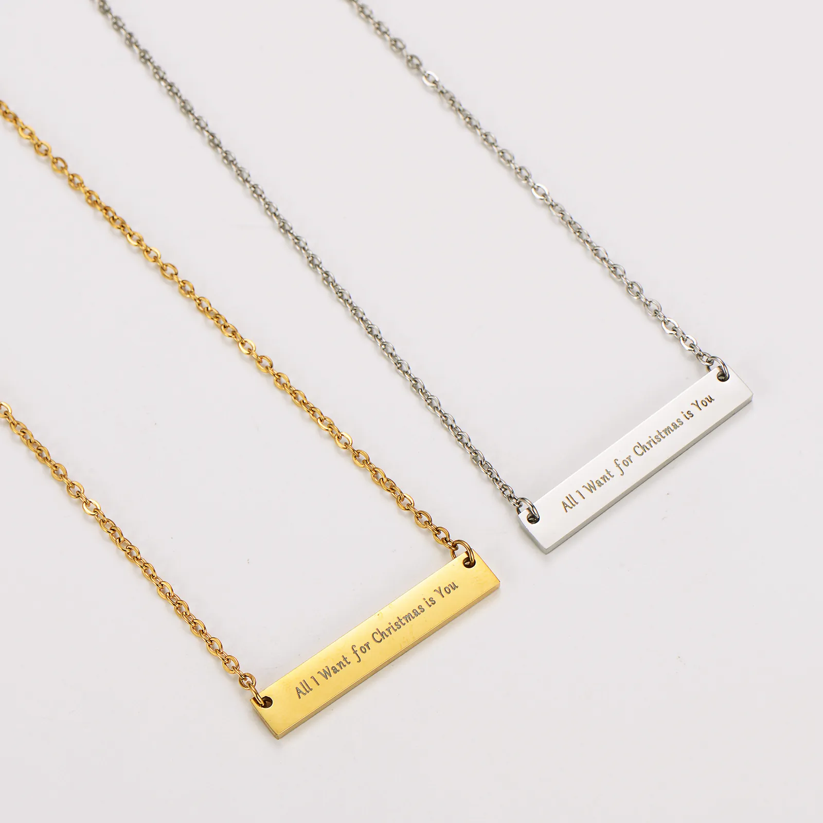 Collar con Colgante de Barra Rectangular de Acero Inoxidable 304 Chapado en Oro de 18K Joyas Personalizadas con Grabado Regalo para Navidad Día de San Valentín