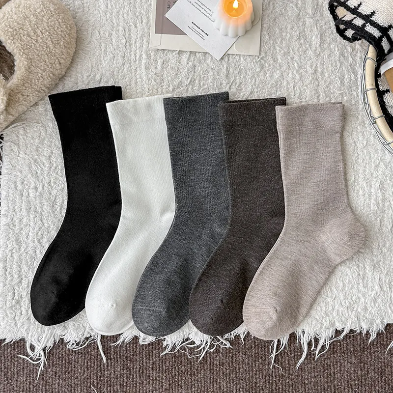 Women Slouch Socks Solid Color Mid-calf Ribbed Knit Socks Casual Warm Basic Daily Wear Multi Color Polyester Socks