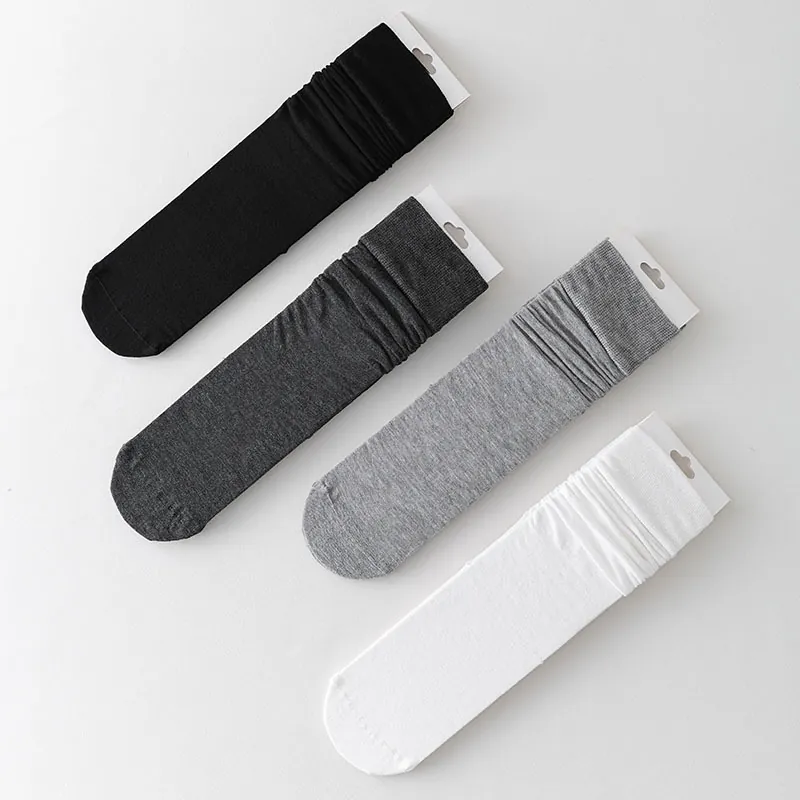 Damen Slouch Socken Baumwollmischung Atmungsaktiv Kniehoch JK Japanischer Stil Einfarbig Gerippt Elastisch