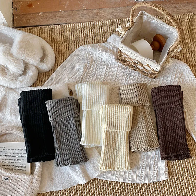 Women Leg Warmers Ribbed Knit Solid Color Warm Winter Boot Toppers JK Style Y2K Acrylic Soft Thick