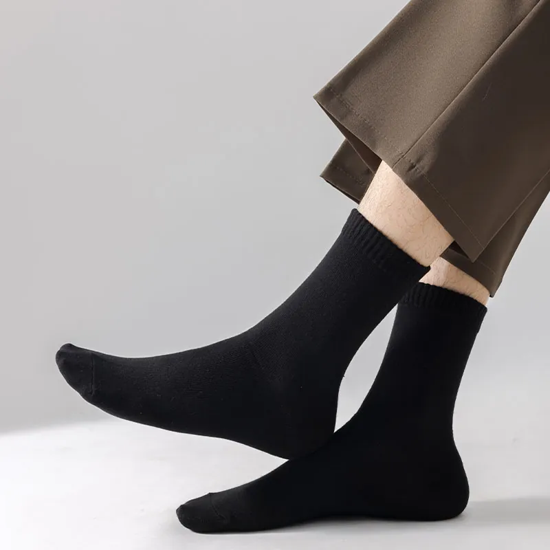 Men Crew Socks Cotton Blend Solid Color Ribbed Cuff Breathable Sweat Absorbent Business Casual Style