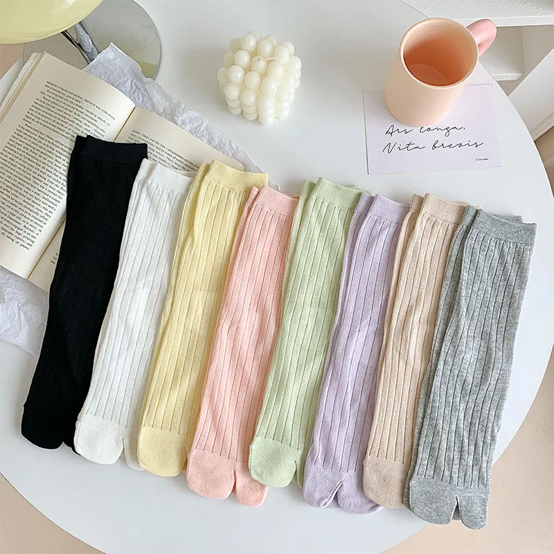 Calze Tabi In Cotone Da Donna Traspiranti In Maglia A Coste Media Altezza Stile Giapponese Tinta Unita Dolce