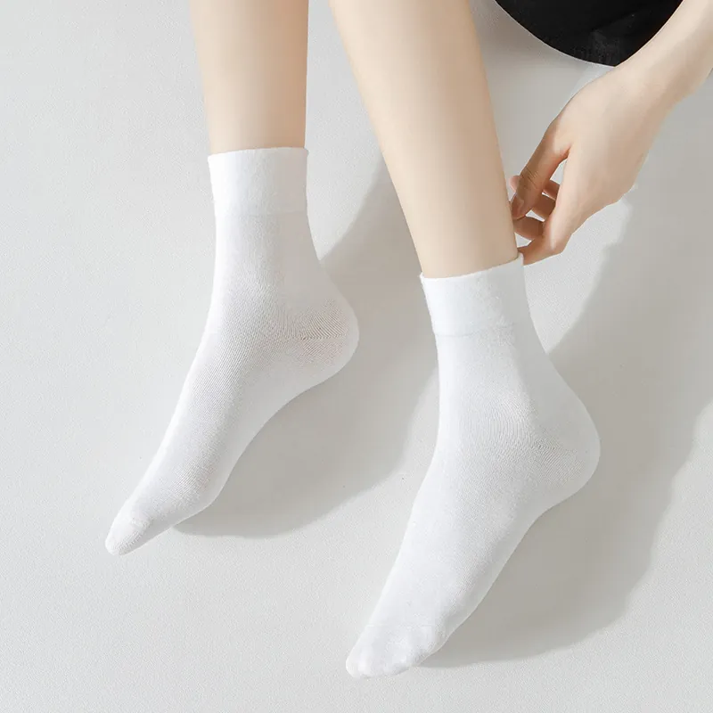 Women Mid-Calf Crew Socks Cotton Blend Breathable Solid Color Ribbed Cuff JK Style Versatile Loafer Accessories
