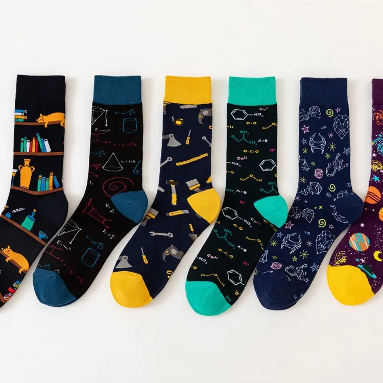 Novelty Crew Socks Cotton Blend Physics Math Formula Chemistry Tools Astronomy Patterns Fun Casual Fashion Socks Gift