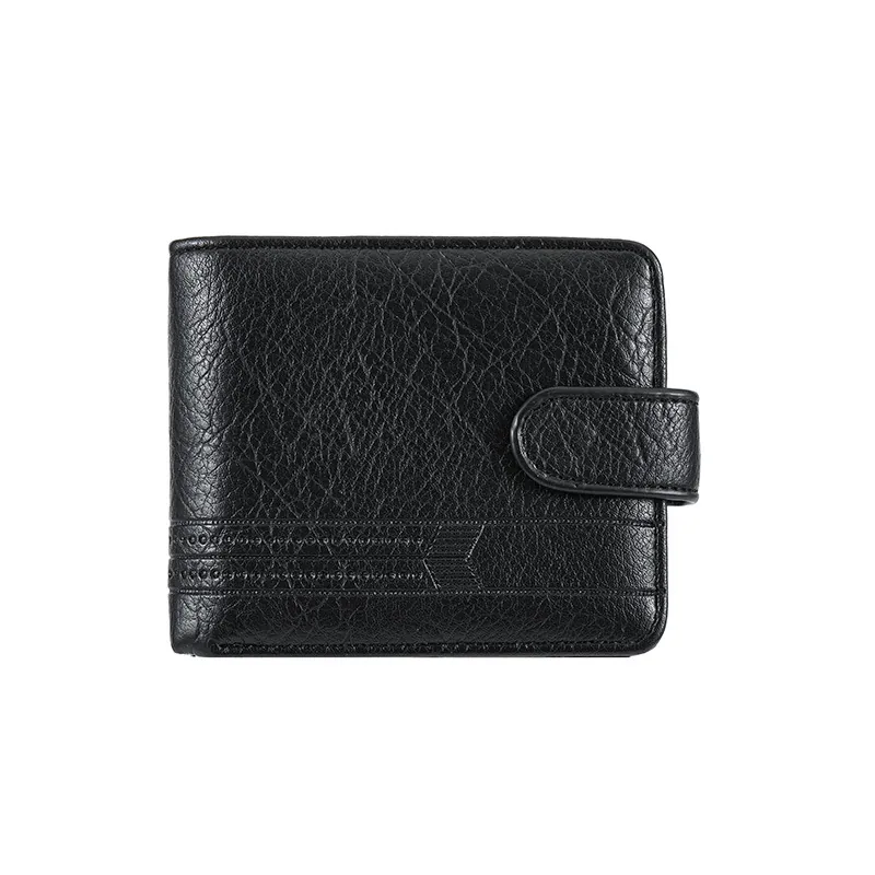 Herren Kurze Bifold Brieftasche PU Leder Druckknopfverschluss Reißverschluss Münzfach Litschi Muster Business Stil