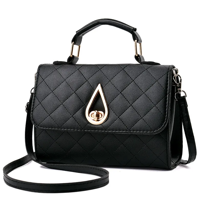 Women Quilted PU Leather Crossbody Bag Rhomboid Pattern Handbag With Water-Drop Metal Lock Shoulder Bag Daily Commute