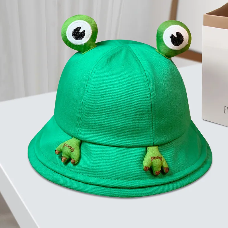 Cute Cartoon Frog Cotton Twill Bucket Hat With 3D Eyes And Hands Decoration Sun Protection Summer Outdoor Sun Hat For Kids Adults