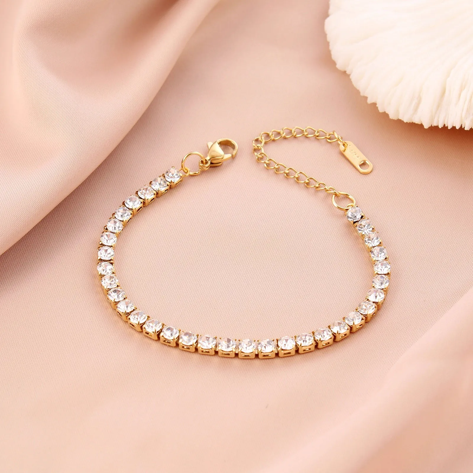 Tennis Bracelet Stainless Steel Round Zircon Sparkling Luxury Minimalist Adjustable Chain Jewelry For Women