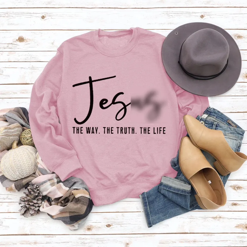 Jesus Letter Print Sweatshirt Women Crewneck Long Sleeve Polyester Casual Loose Pullover Top Streetwear