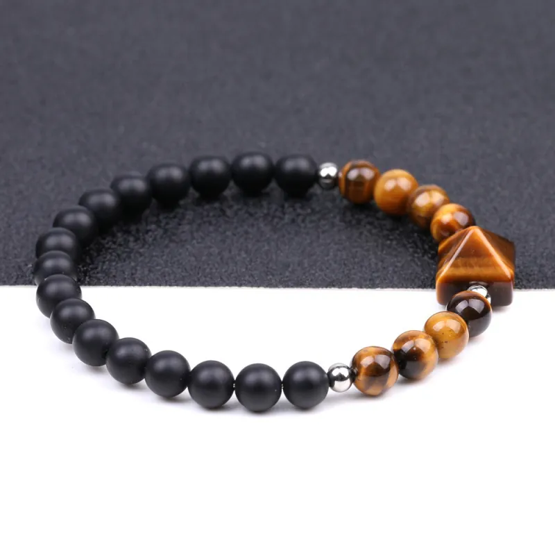 Braccialetto di Perline in Pietra Naturale Agata Con Ciondolo a Piramide in Cristallo per Donna Uomo Unisex Gioielli di Moda Lucidi Regalo Accessorio Quotidiano