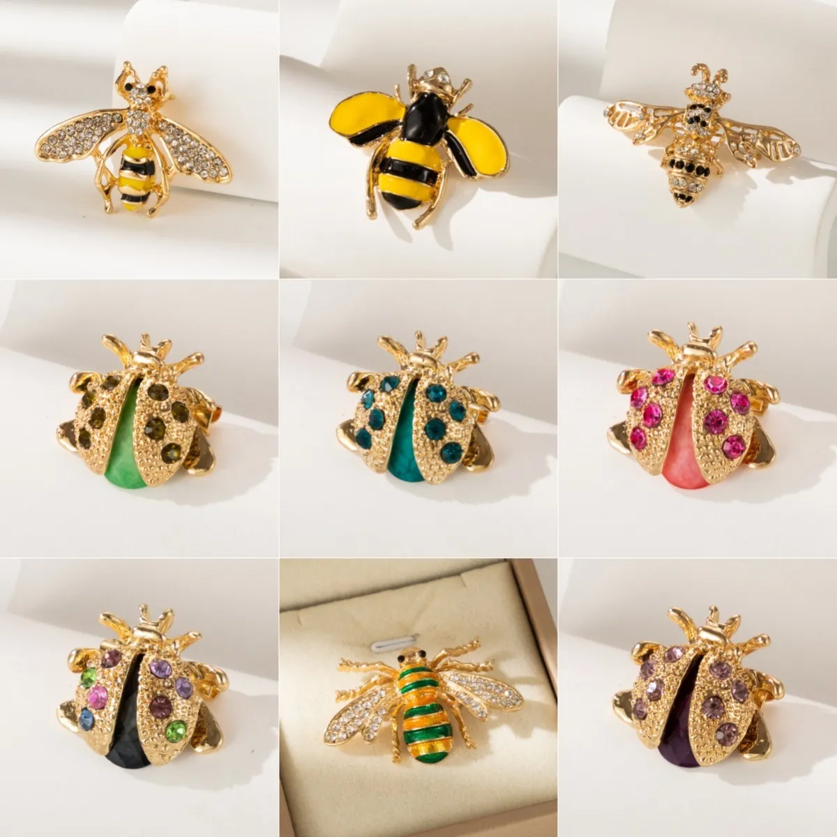 Cute Alloy Insect Brooch Rhinestone Artificial Pearl Bee Ladybug Enamel Pin Badge Clothes Bag Accessories Jewelry Gift Women