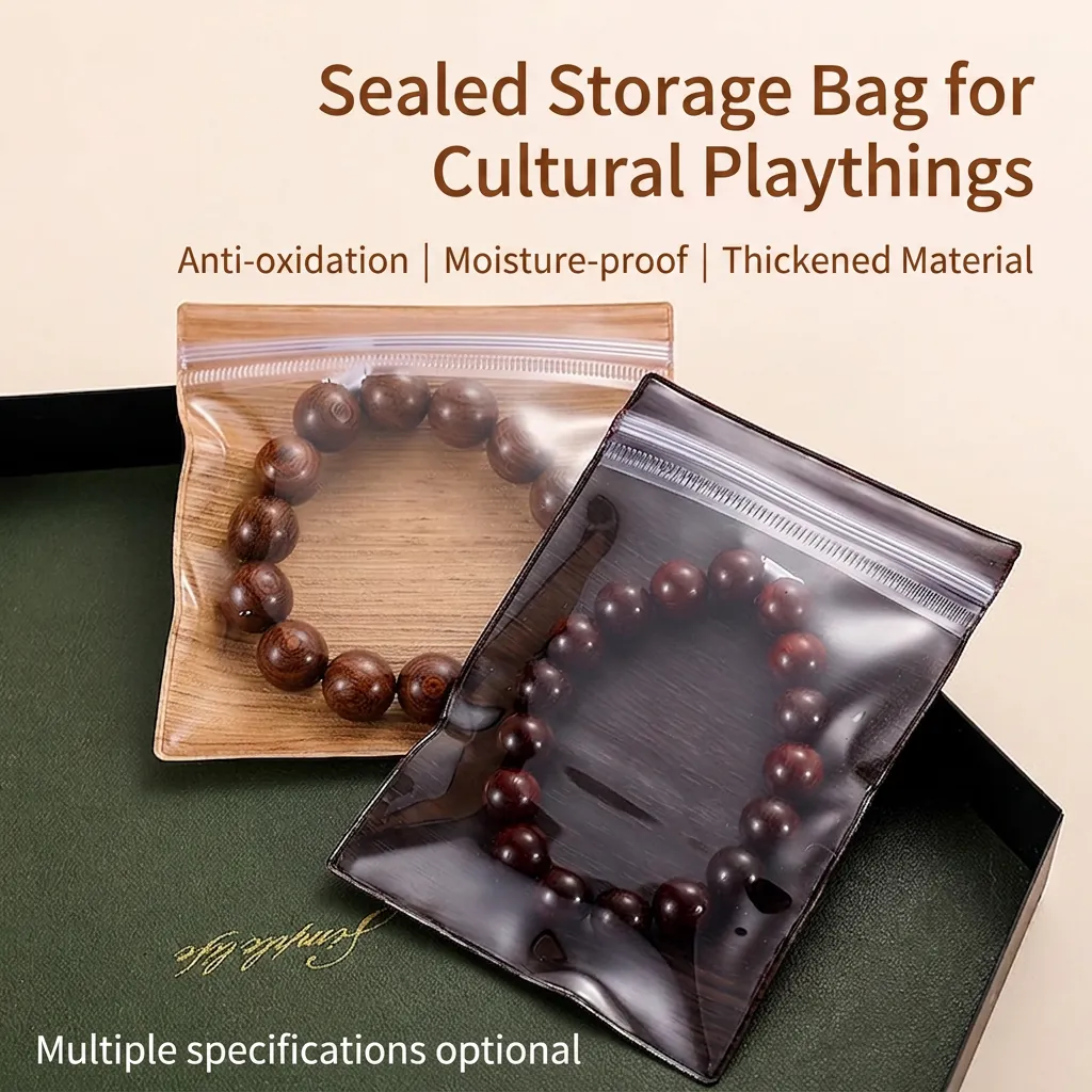 PVC Anti-Oxidation Jewelry Storage Bag Wood Grain Pattern Self Sealing Pouch For Rings Earrings Necklace Beads Antique Organizer