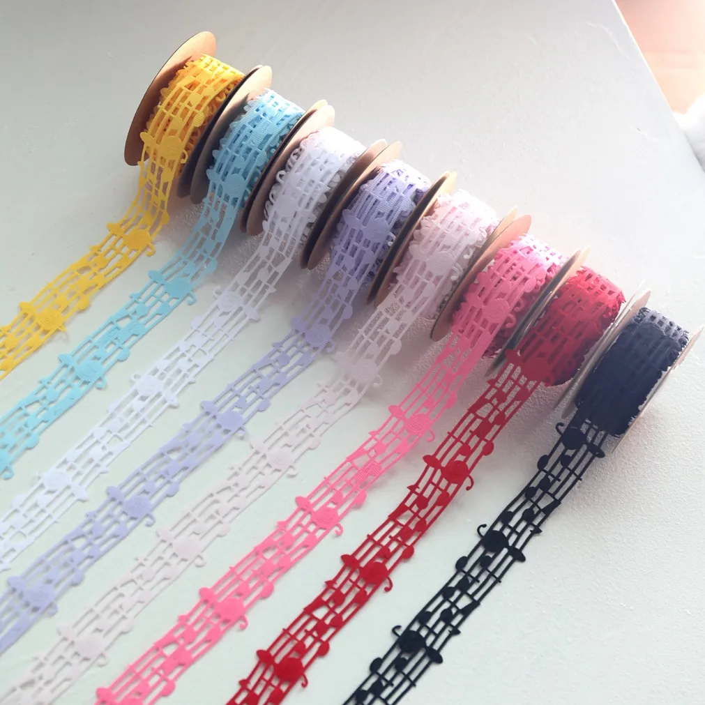 Music Note Lace Ribbon Hollow Polyester Embroidered Staff Line Trim For DIY Sewing Gift Wrapping Crafting Elegant