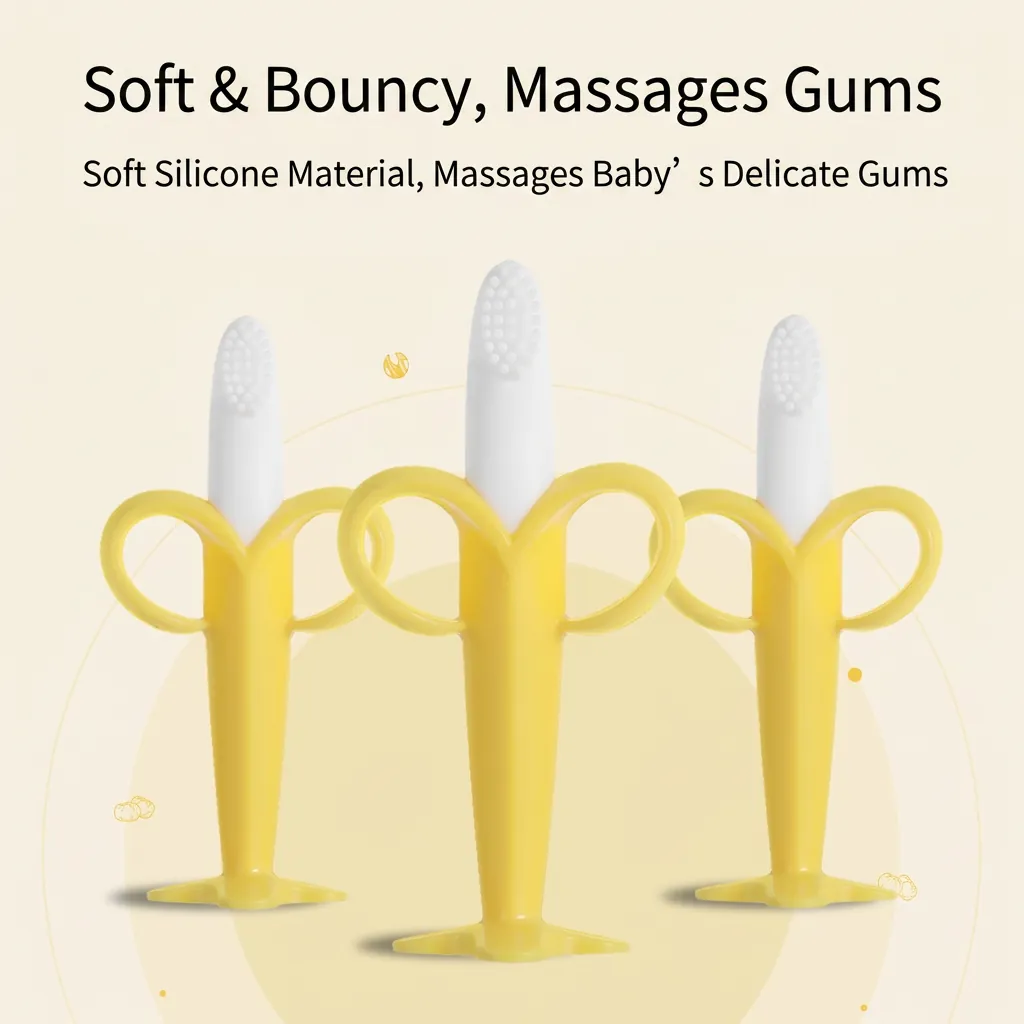 Baby Silicone Teether Toothbrush Food Grade Molar Stick Soft Bristle Fruit Shape Banana Corn Infant Oral Care Training