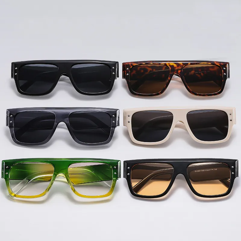 Fashion Square Frame Sunglasses Vintage Flat Top UV400 Protection PC Frame AC Lens Rivet Decoration Unisex Eyewear