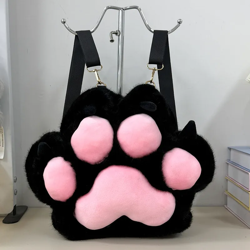 Cat Claw Plush Backpack Cute Animal Paw Faux Fur Bag Soft Kawaii Japanese Style For Girls Women Adjustable Strap