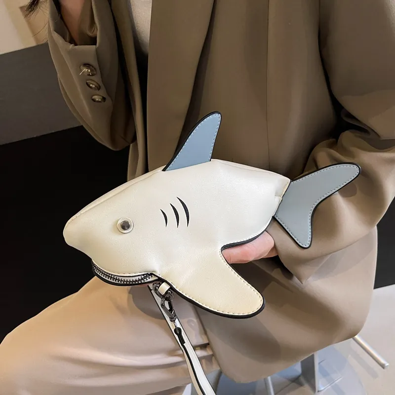 Cute Shark Shape Crossbody Bag PU Leather Animal Design Cartoon Single Shoulder Pouch For Women Girls