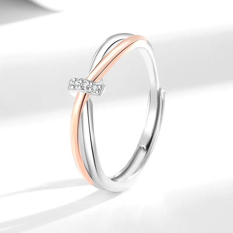 Anello A Nodo Intrecciato Bicolore Rame Zircone Regolabile Anello Aperto Regalo San Valentino Minimalista
