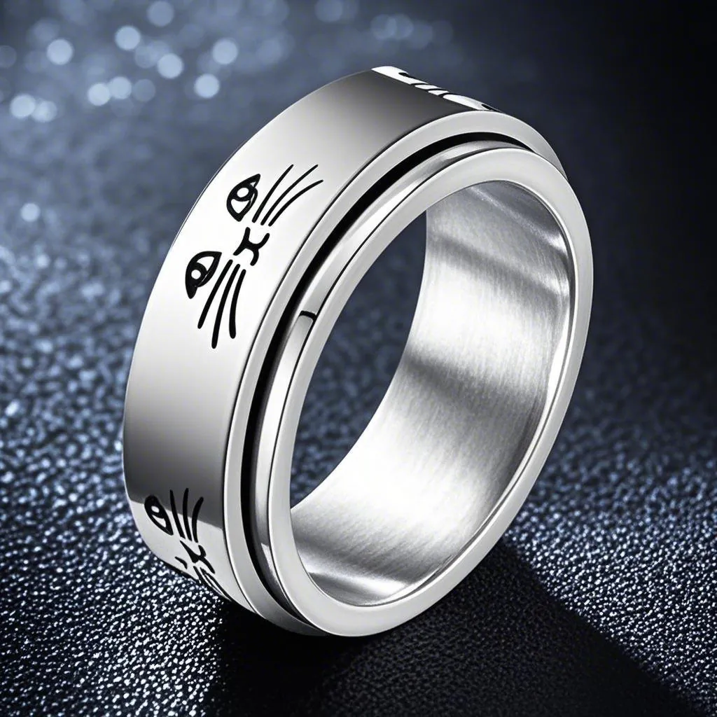 Bague Spinner En Acier Inoxydable Anti Anxiété Fidget Chat Soleil Lune Étoile Chiffre Romain Maillon Unisexe