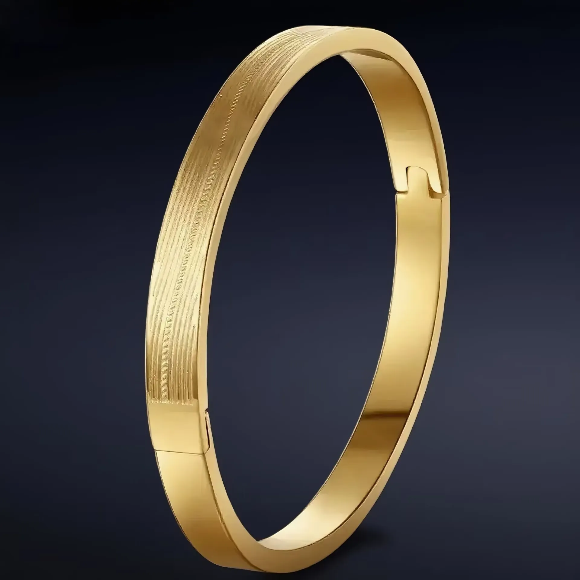 Stainless Steel Oval Bangle For Women Minimalist Striped Texture Linear Pattern Hinge Clasp Fashion Jewelry