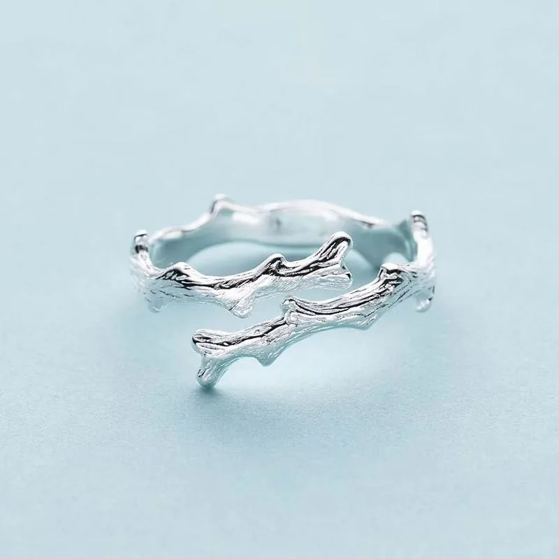 Branch Ring Copper Adjustable Natural Tree Texture Open Design Minimalist Forest Style Artistic Jewelry For Men Women