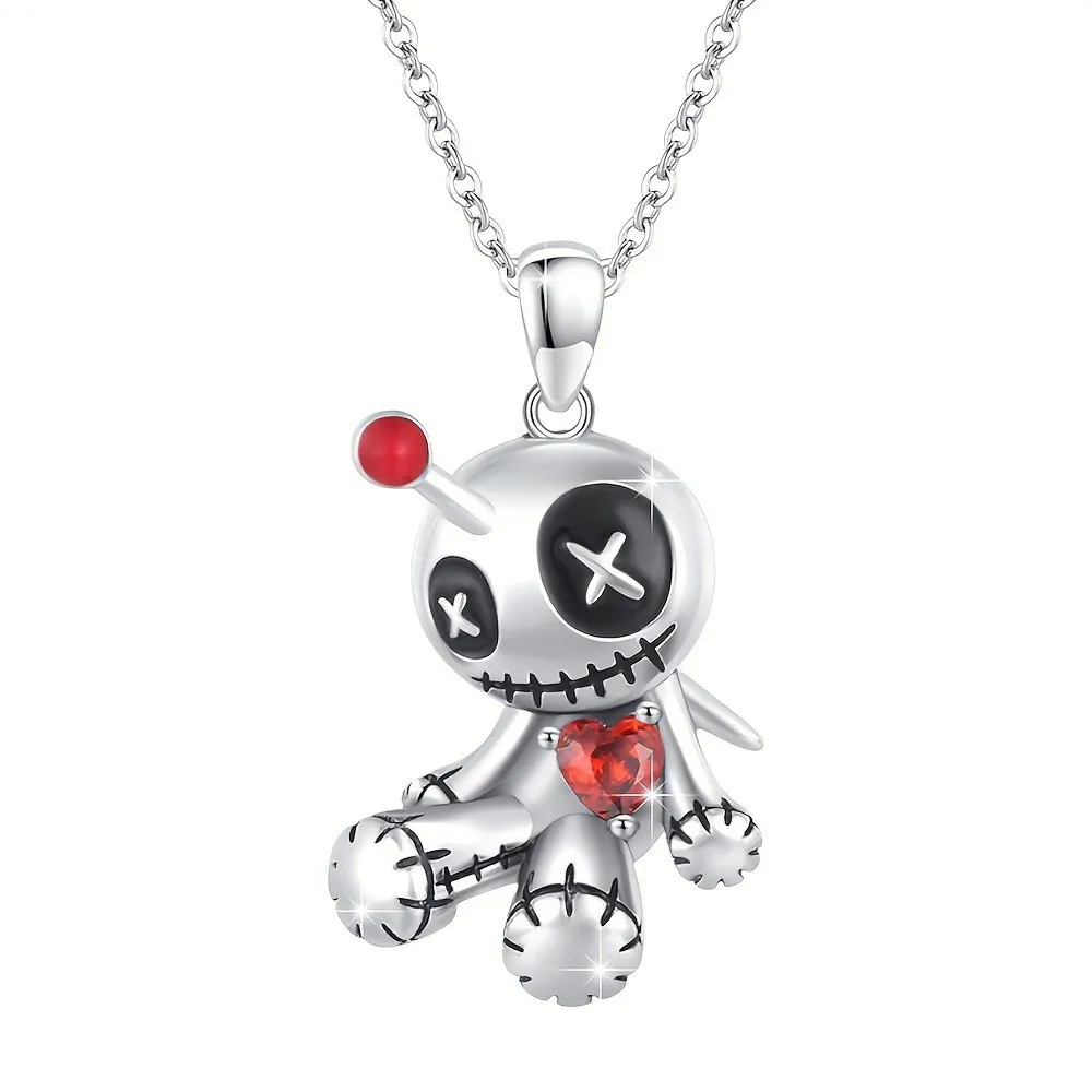 Dark Gothic Voodoo Doll Necklace And Earrings Punk Halloween Novelty Copper With Silver Earring Post