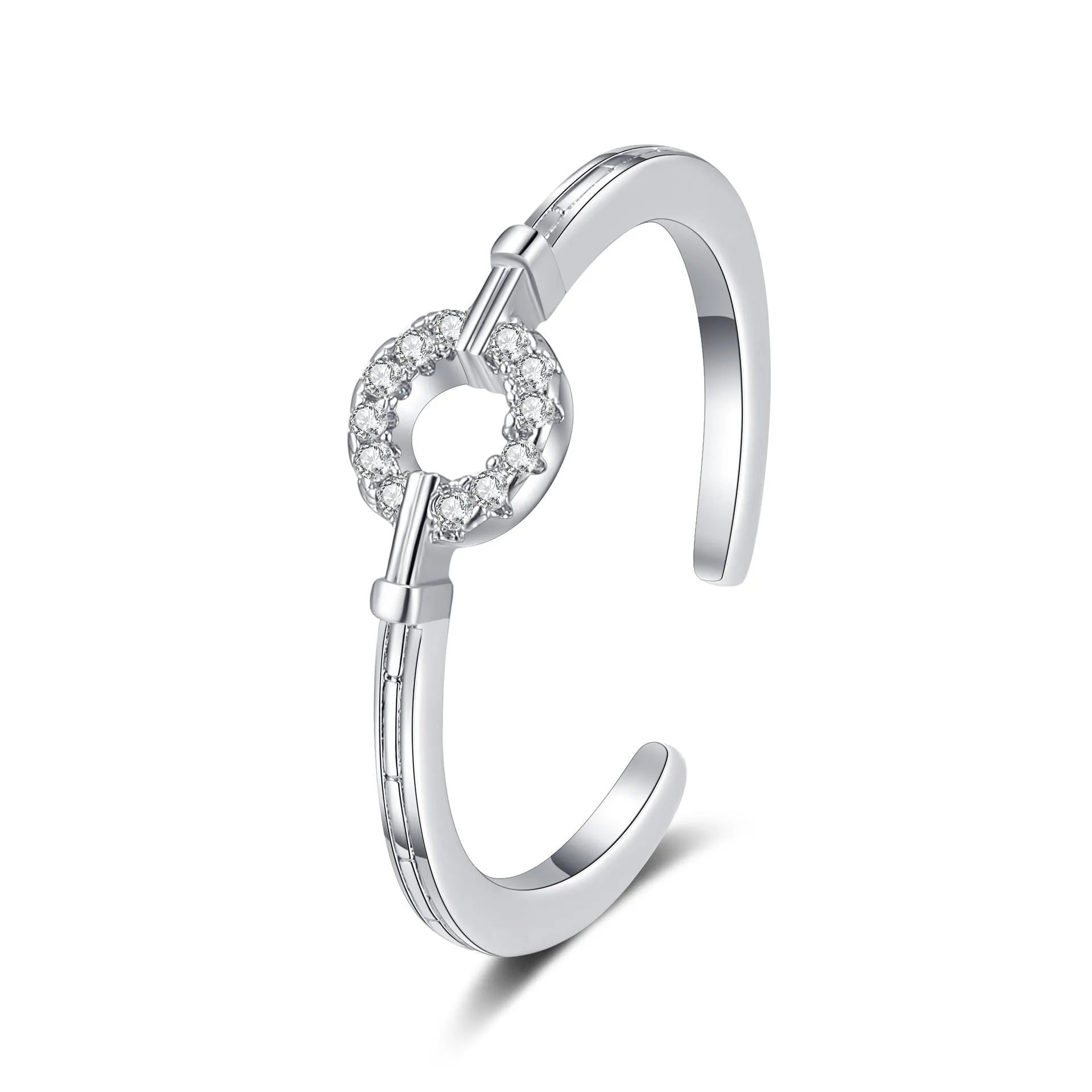 Women Copper Ring Round Circle Micro Pave Zircon Adjustable Open Braided Texture Band Elegant Jewelry Silver Color
