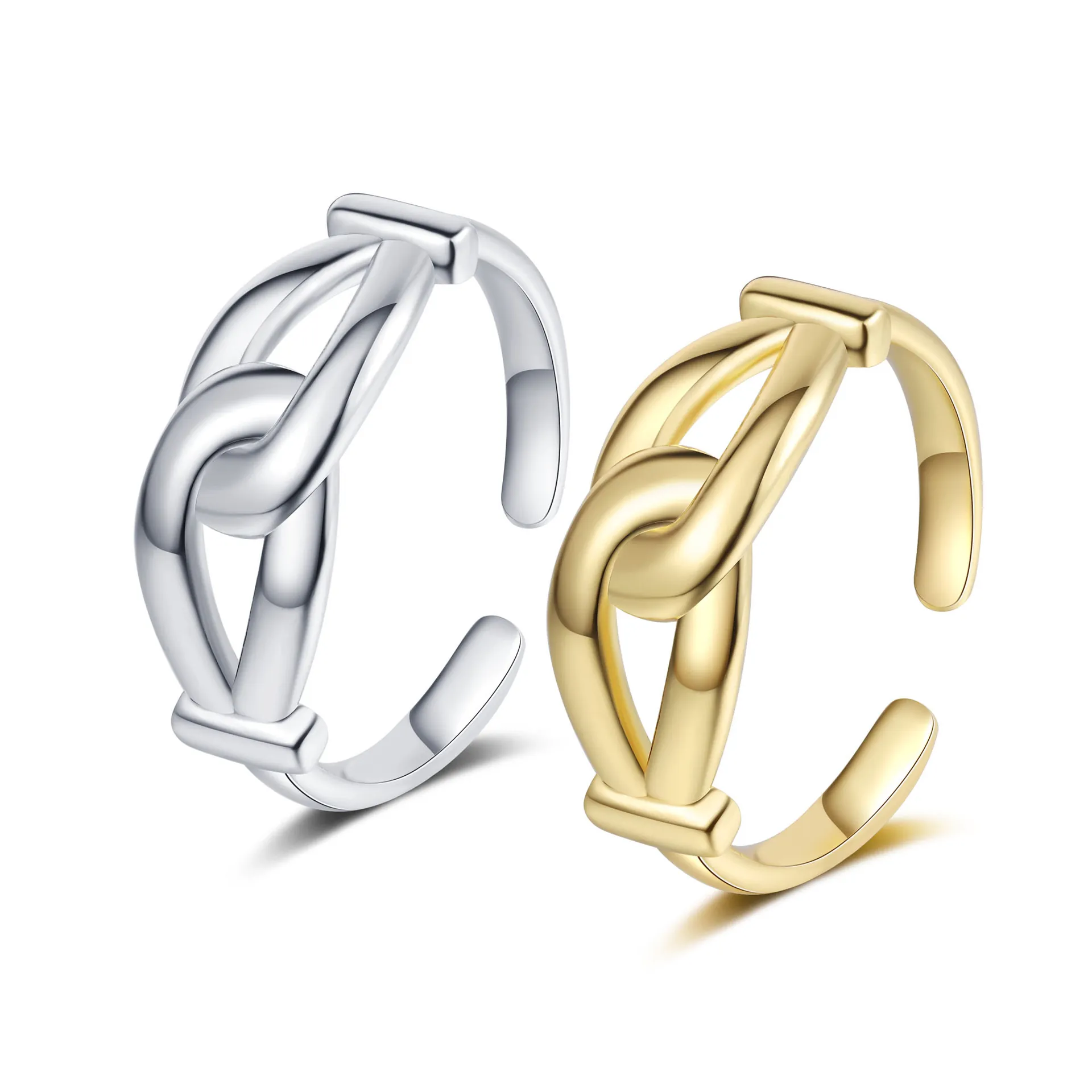Minimalist Interlocking Multi Layer Knot Copper Open Ring For Women Adjustable Geometric Trendy High Polish Jewelry
