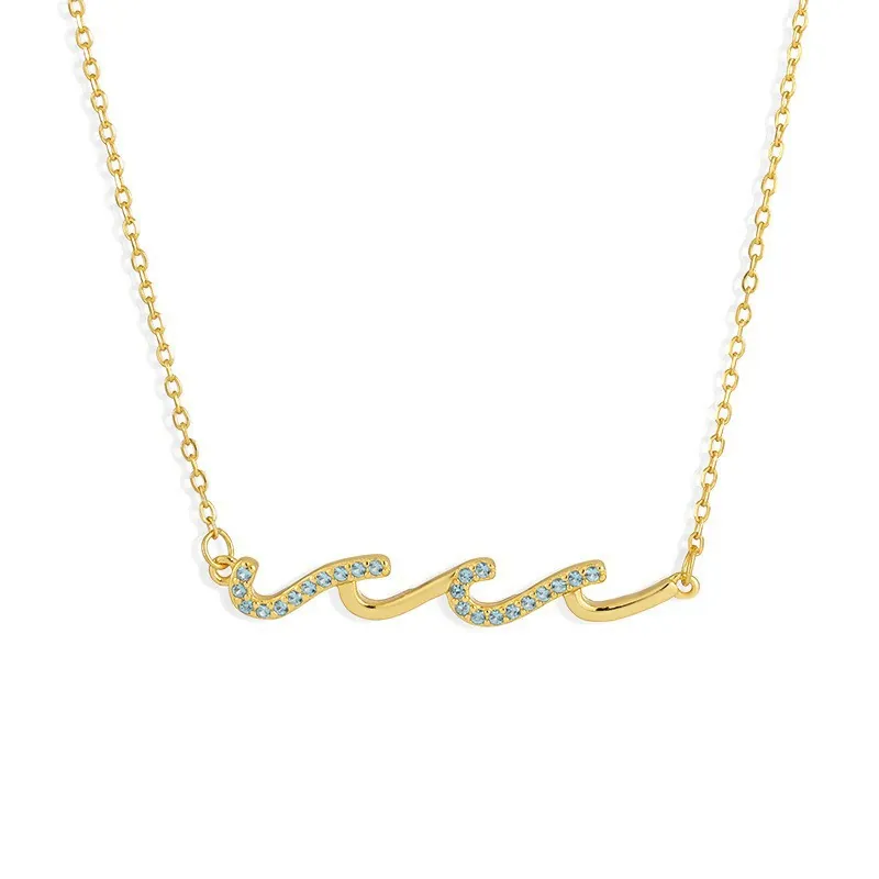 Collier Pendentif Vague En Cuivre Avec Incrustation De Zircon Style Océan Minimaliste Élégant Chaîne De Clavicule Pour Femmes Bijoux