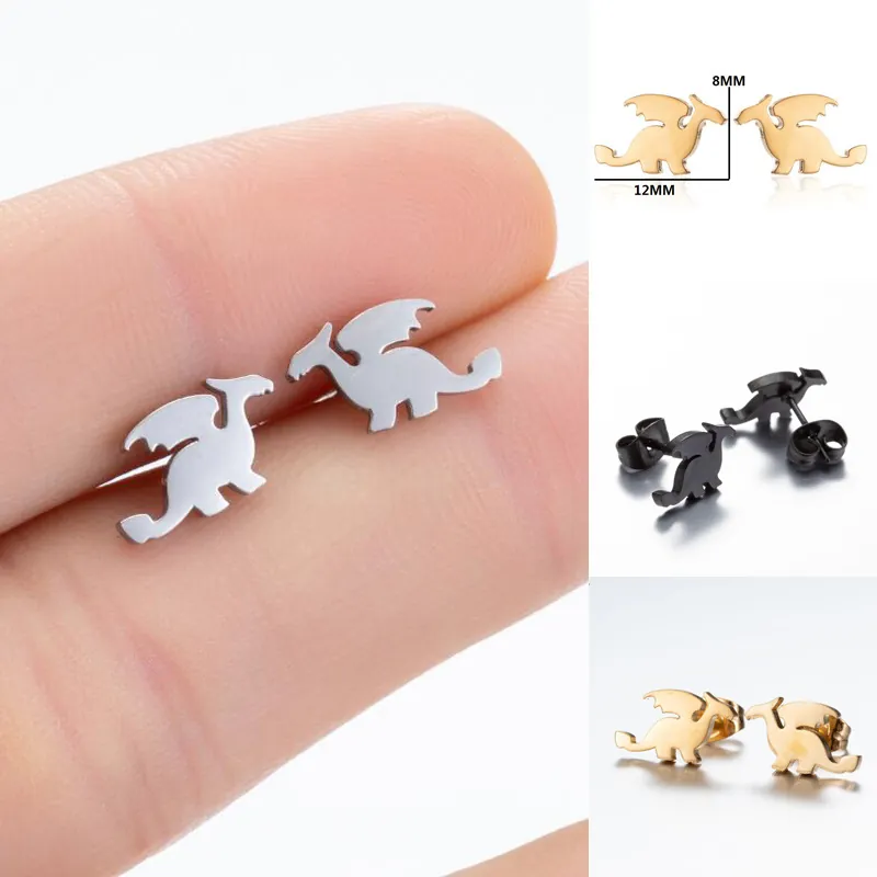 Boucles D Oreilles Clous En Acier Inoxydable Silhouette Dragon Colibri Design Animal Ajouré Bijoux Pour Femmes