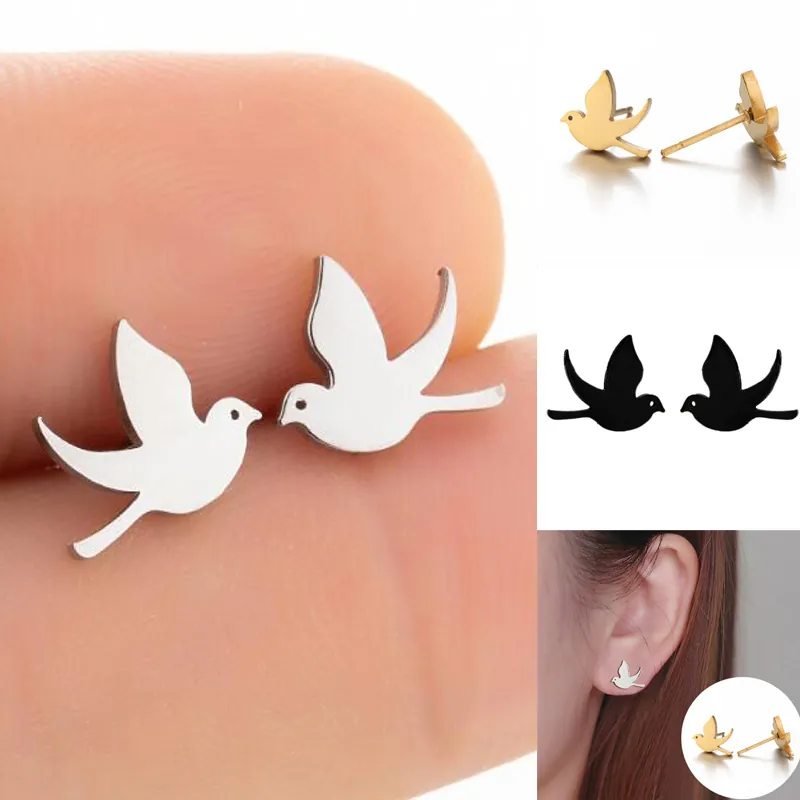 Vogel Ohrstecker Edelstahl Poliert Friedenstaube Tierform Minimalistischer Modeschmuck Für Frauen Mädchen Zubehör