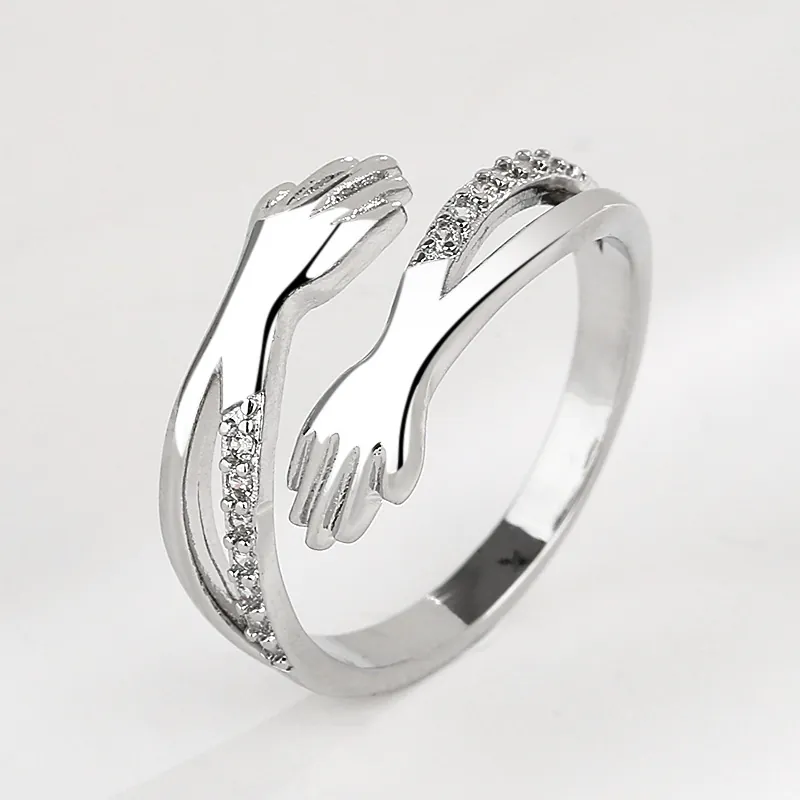 Romantischer Ring Hände Umarmung Kupfer Zirkonia Verstellbar Minimalistischer Modeschmuck Für Paare